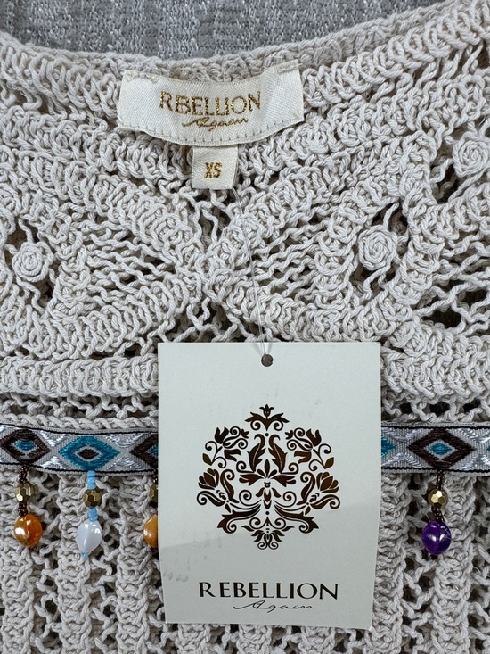Rebellion Again Crochet Boho Crop Top NWT - Beaded Fringe Festival Tank - Picture 2 of 11
